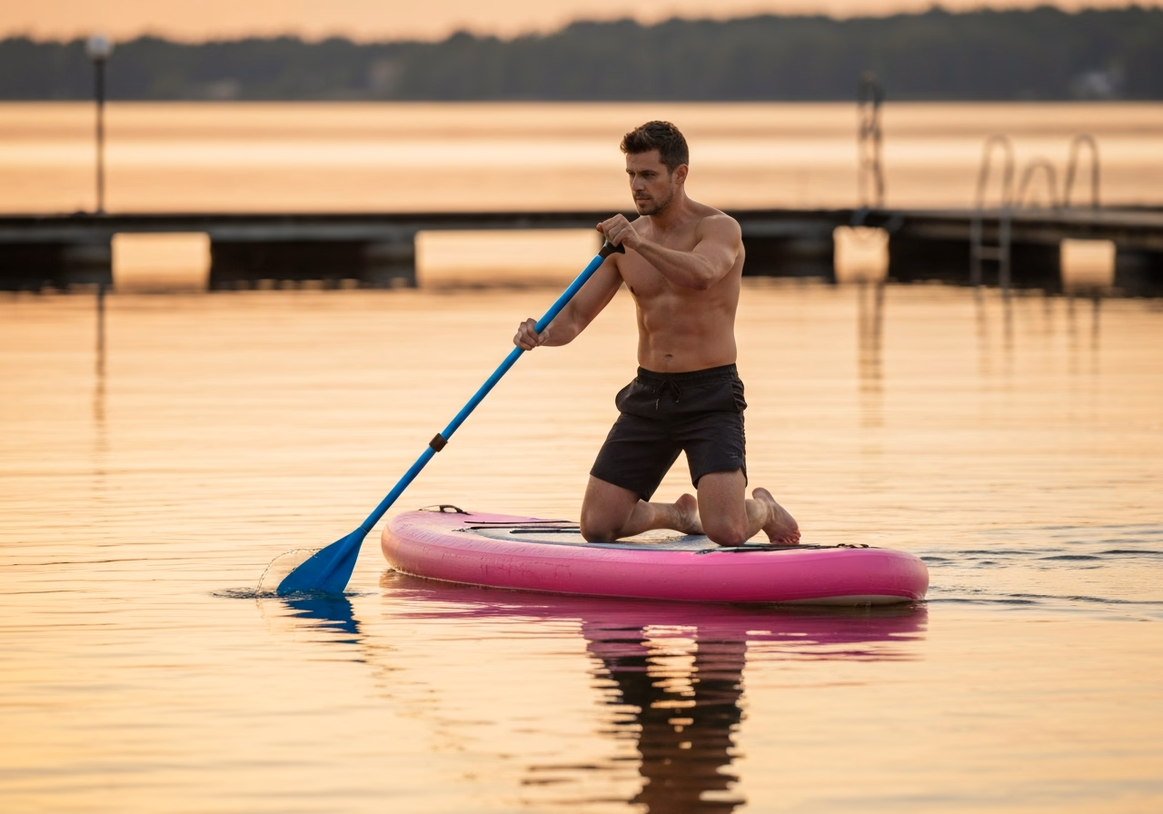 Paddling at sunset