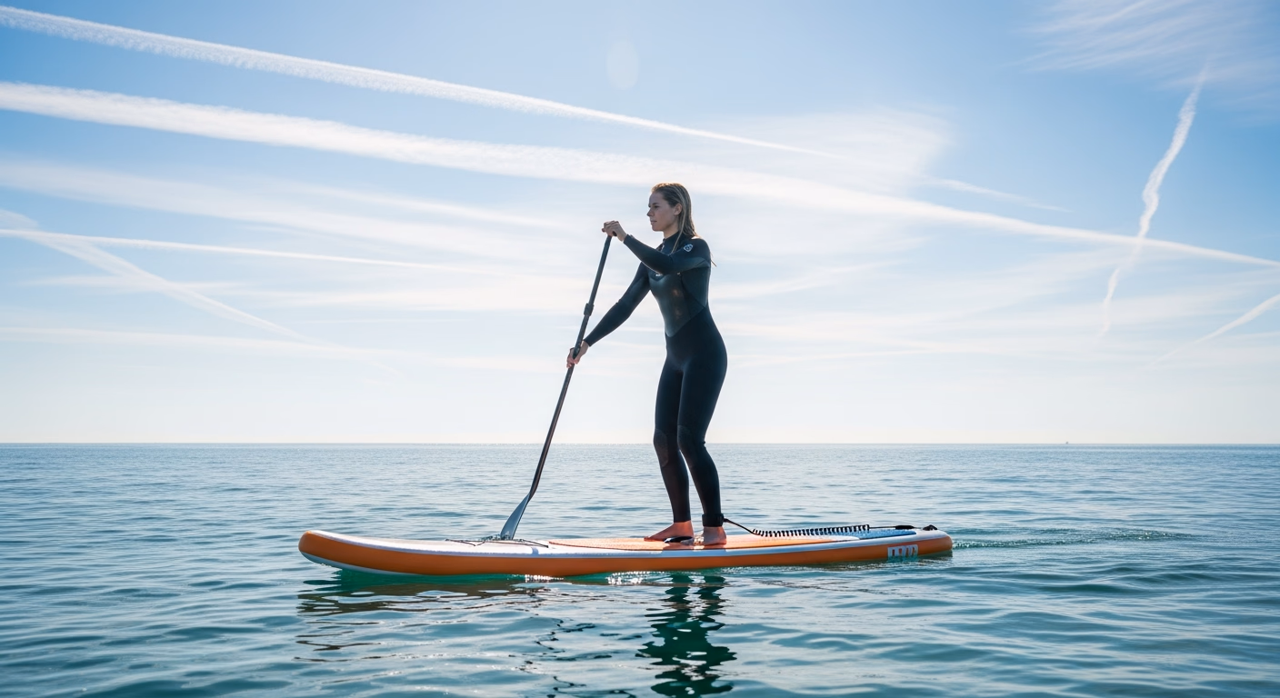 Paddleboarding on ocean