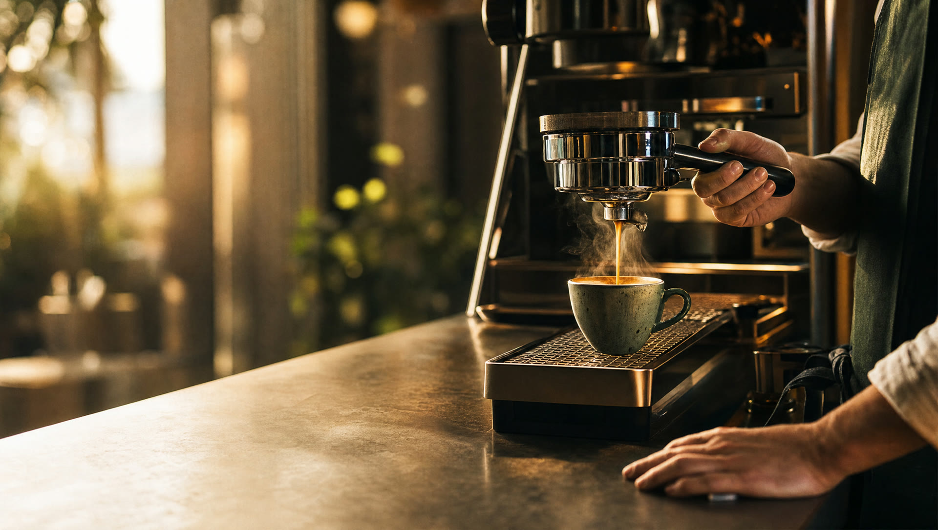 Barista pulling a fresh espresso shot