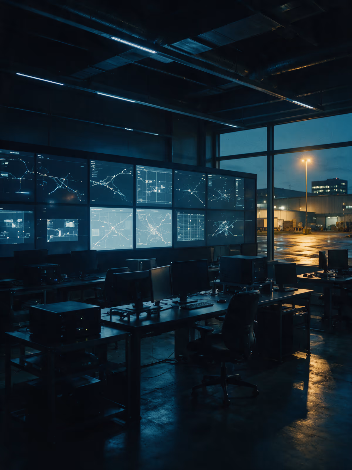 Logistics control room at night