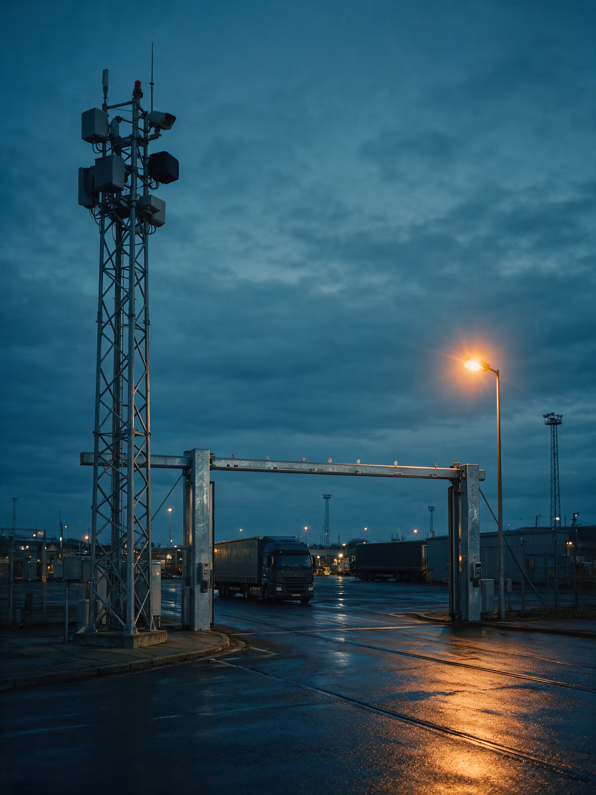 Sensor mast above a yard entry gate