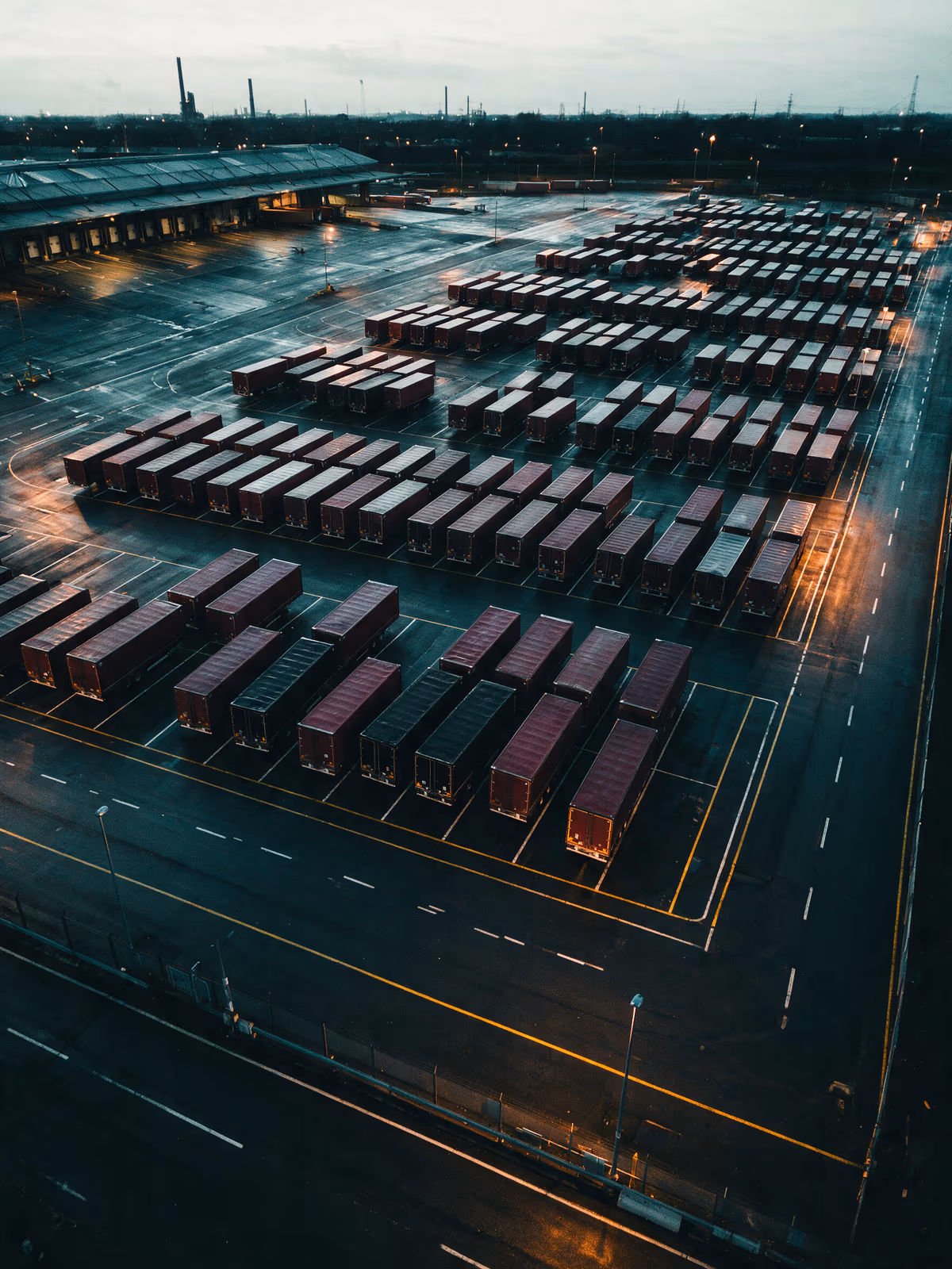 Overhead drone view of a freight yard