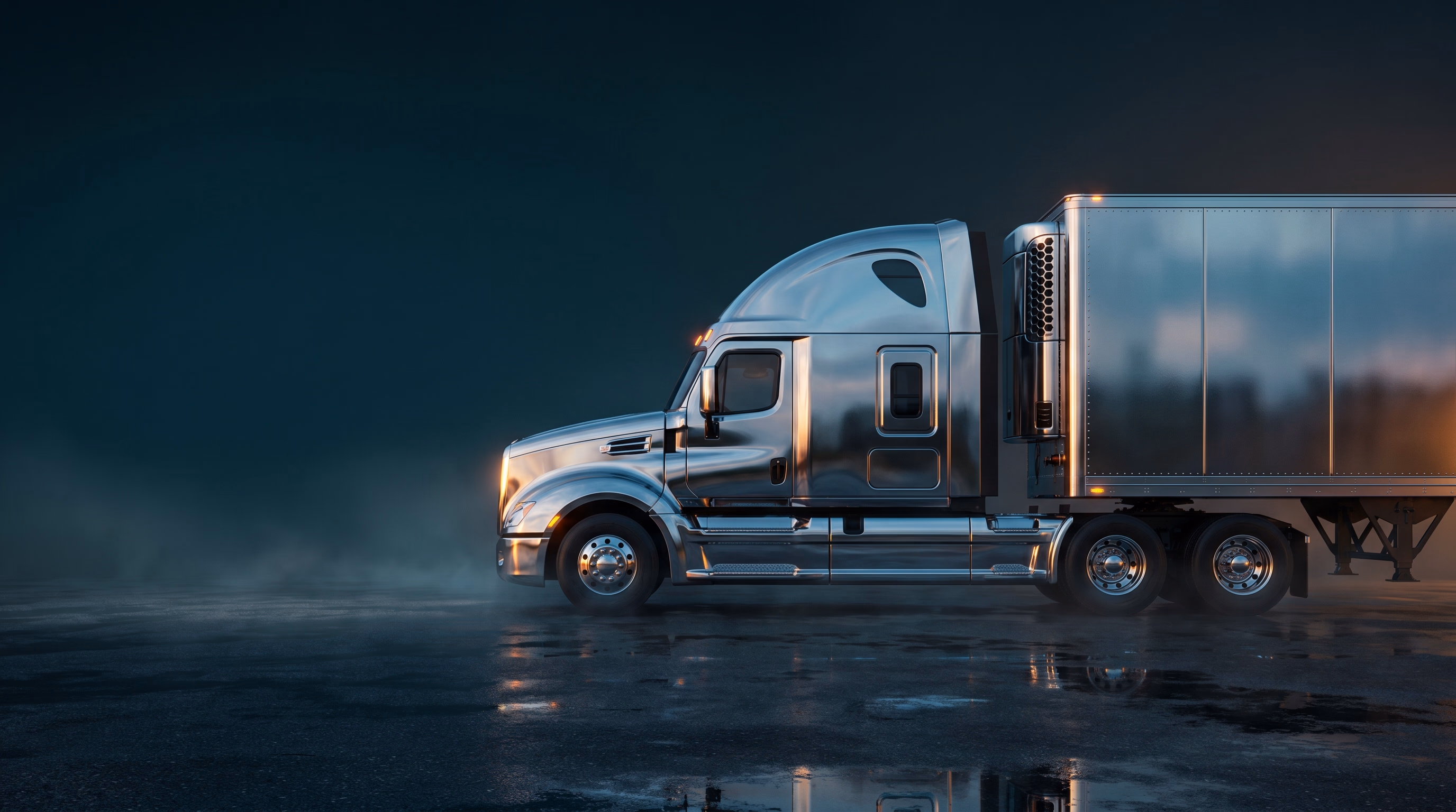 Chrome freight truck at dusk