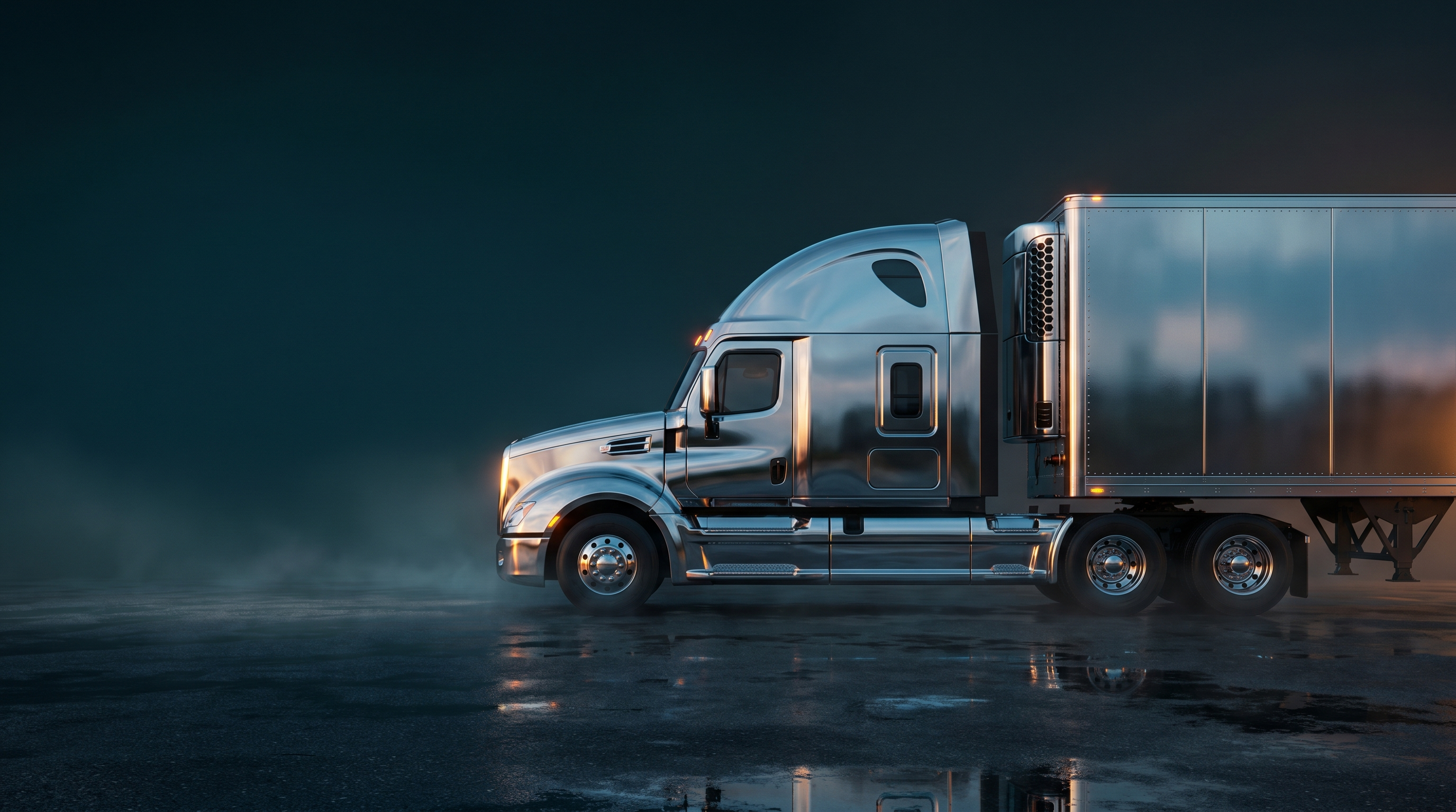 Chrome freight truck at dusk