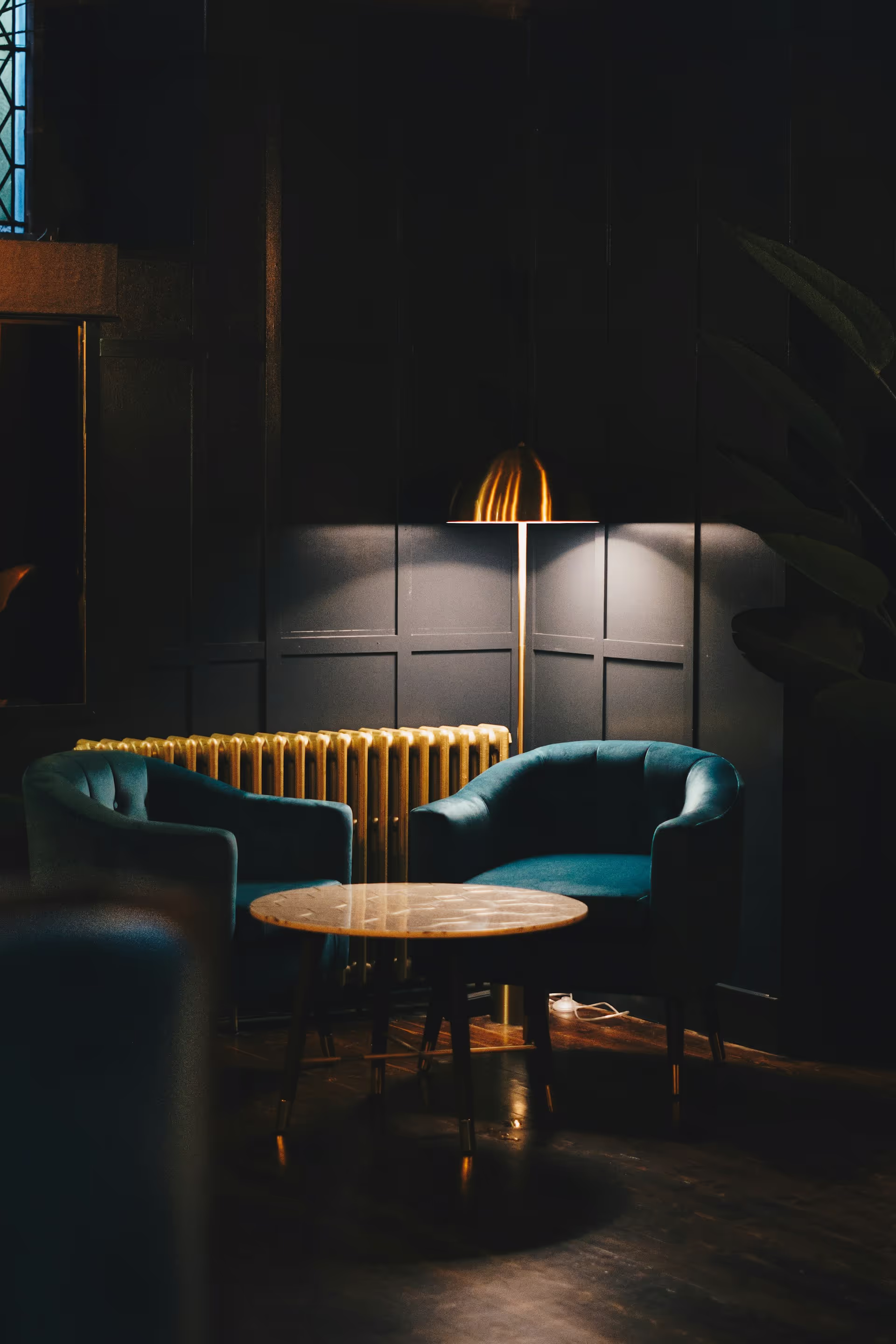 Intimate dark restaurant interior