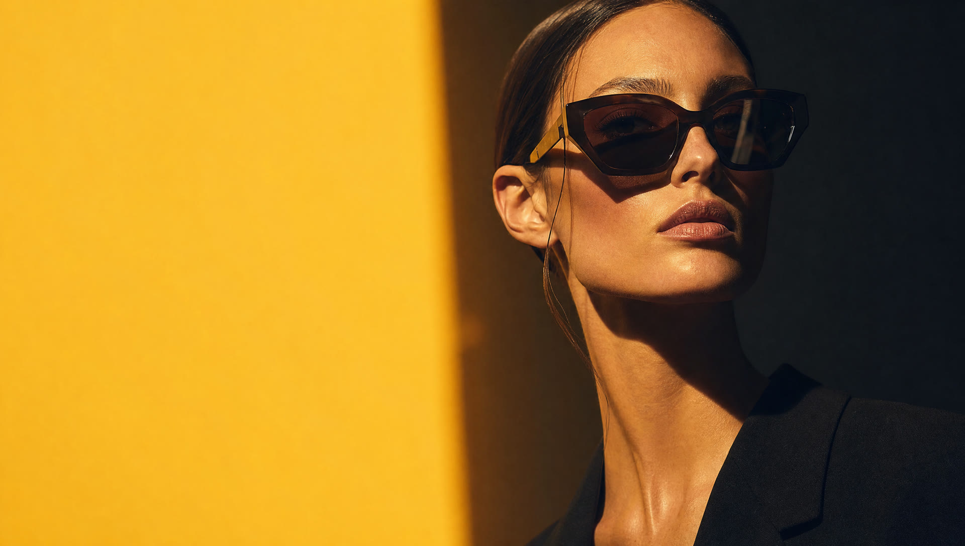 Model wearing statement eyewear