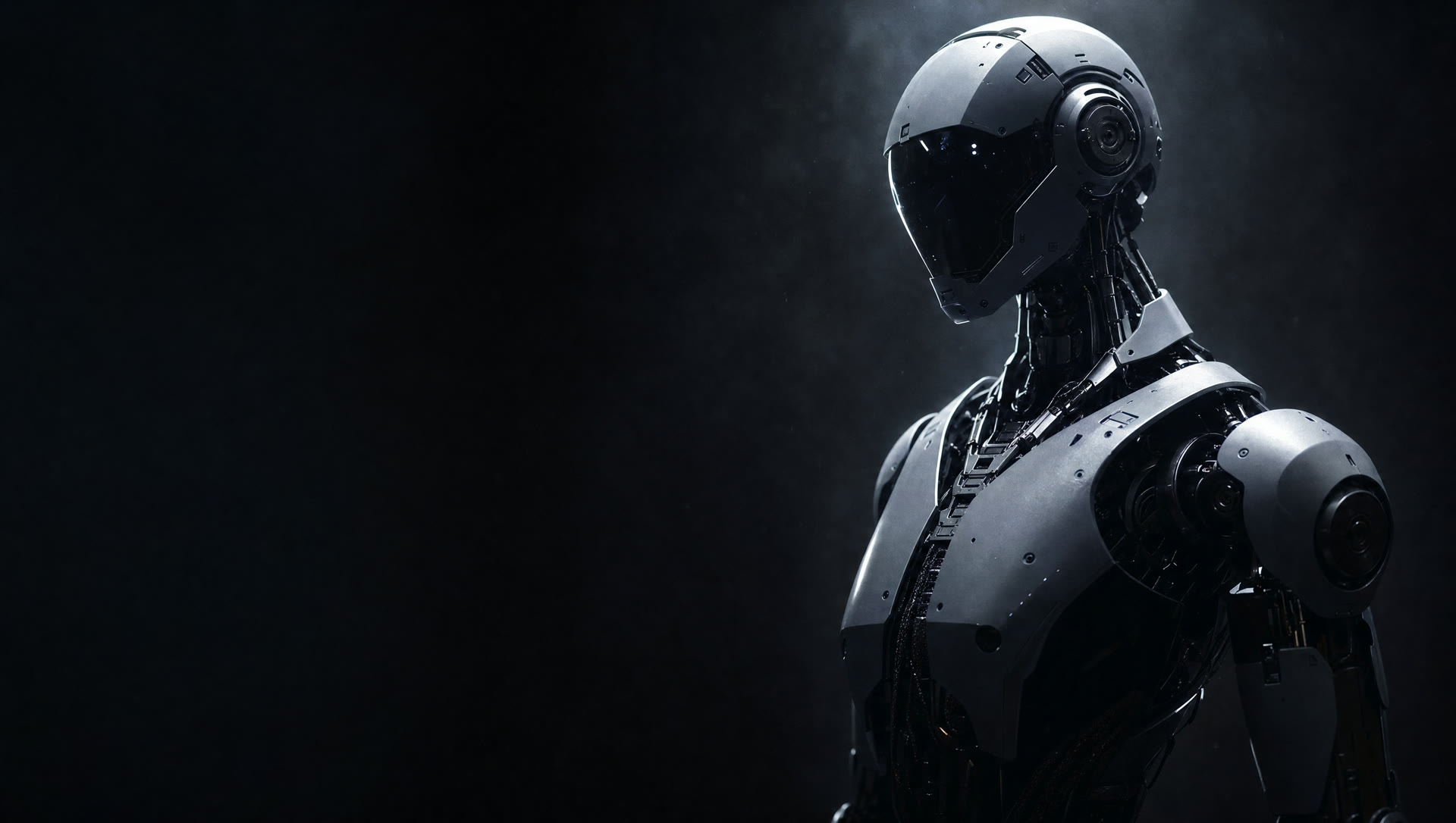 Humanoid robot in a dramatic studio