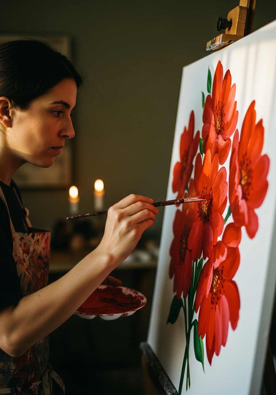 Painting red blossoms