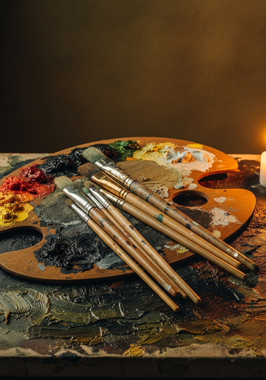Paint brushes on canvas