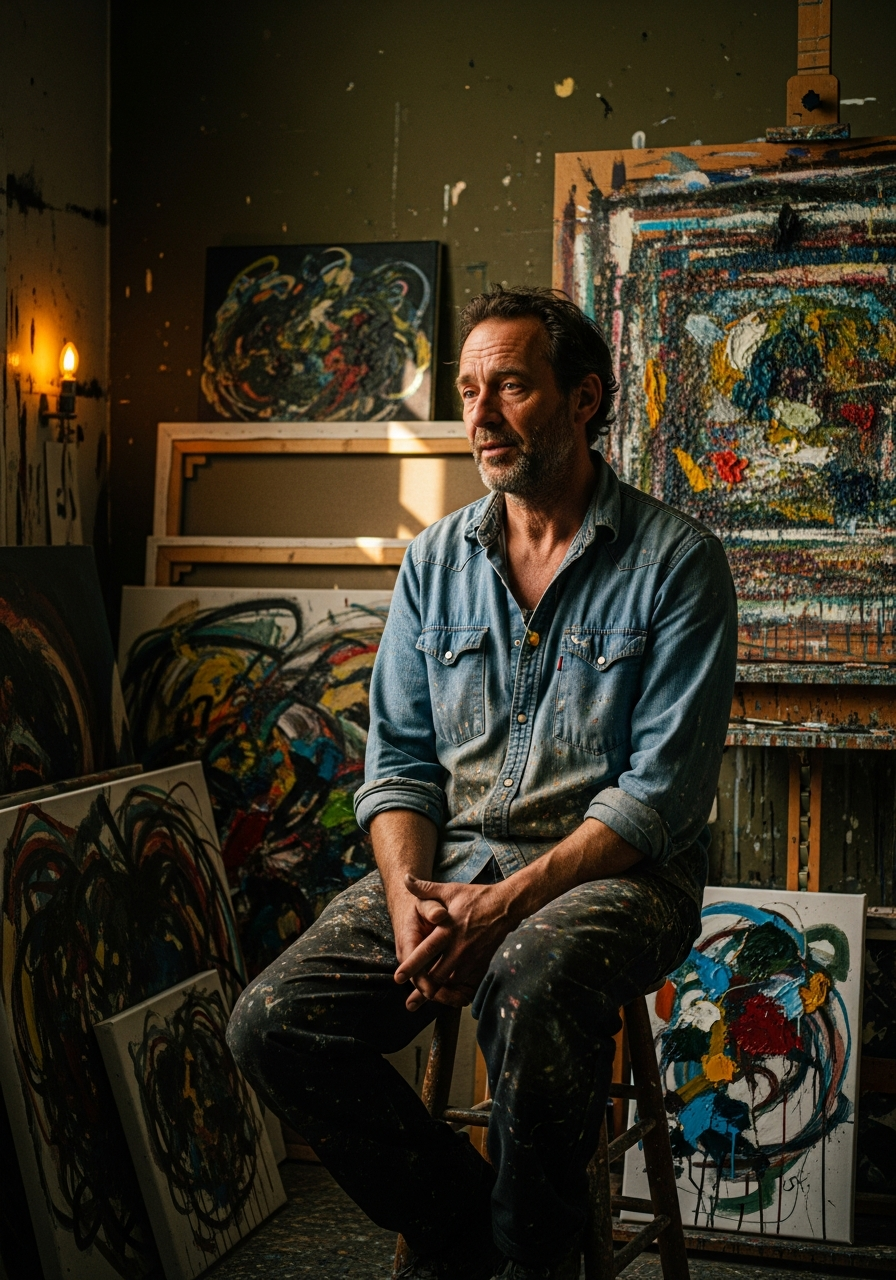 Painter being interviewed