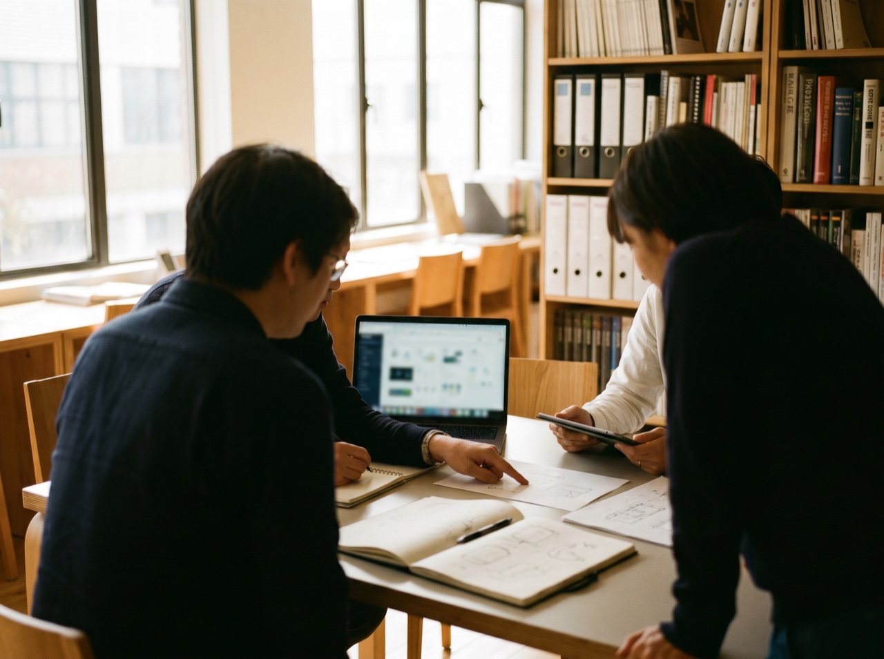 A team presenting outcomes in a bright modern room