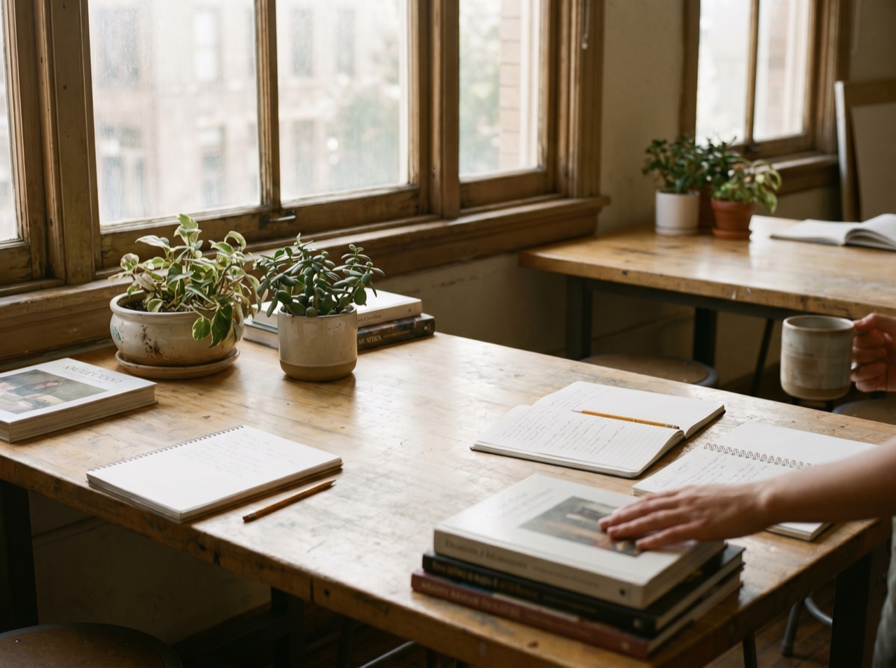 A warm, light-filled studio classroom detail