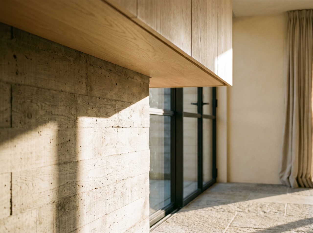 A precise architectural detail in raking daylight