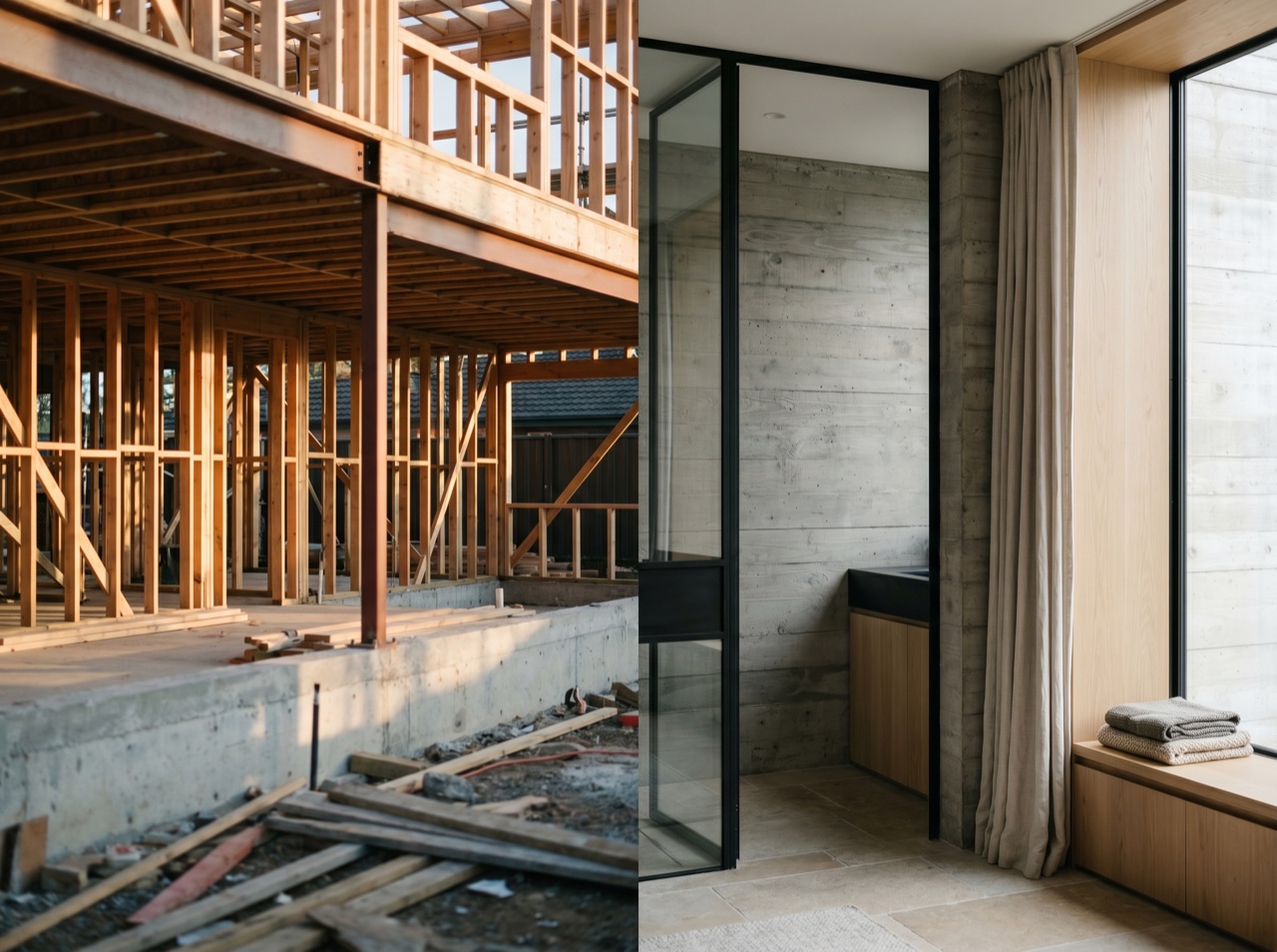 A construction frame resolving into a finished detail