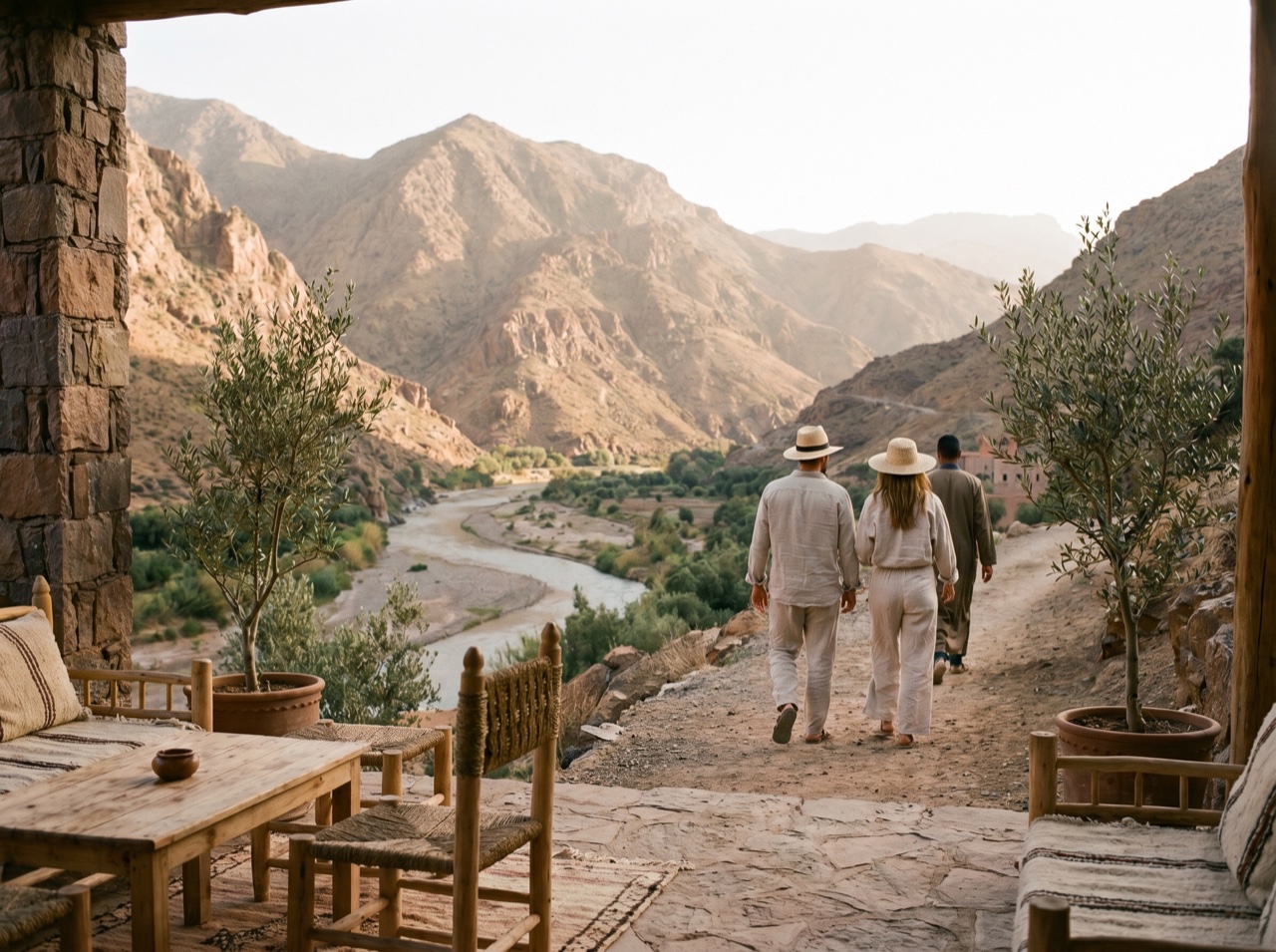 A scenic landscape on a guided experience in warm light