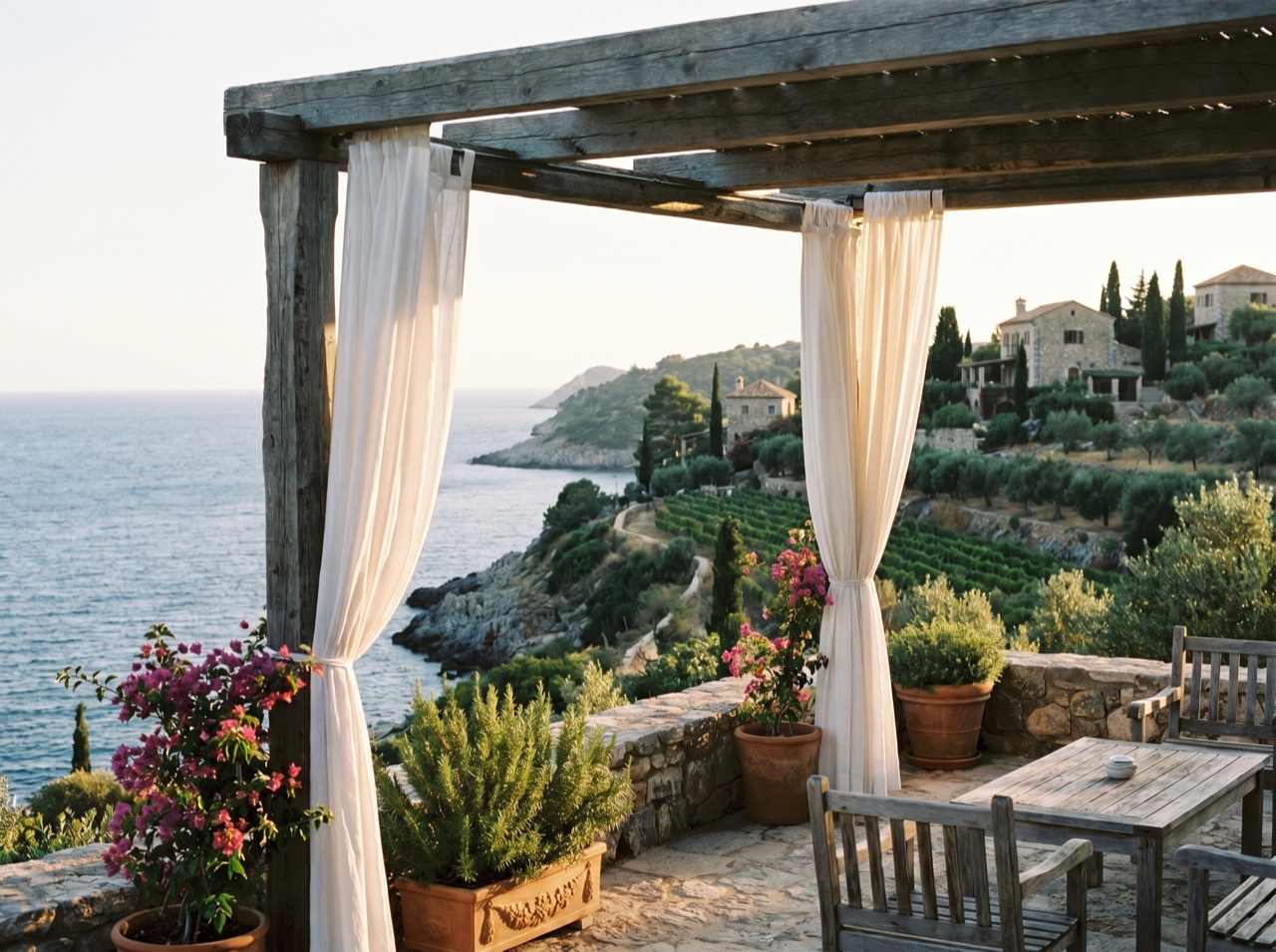 A sweeping destination landscape at golden hour