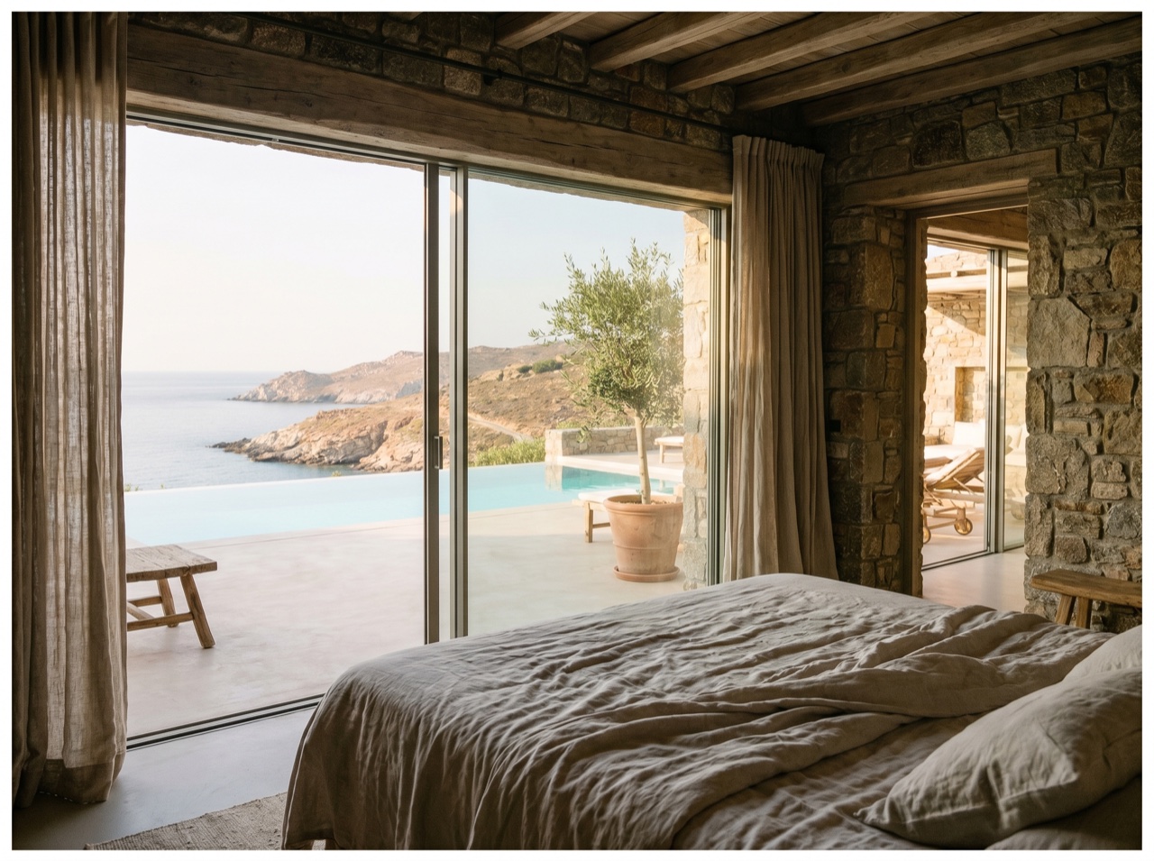 A villa bedroom opening to a private terrace