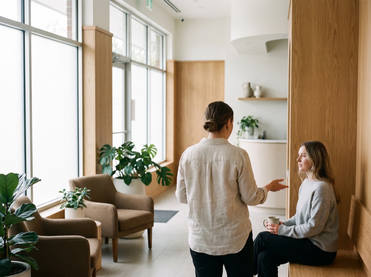 A welcoming clinic reception in soft daylight