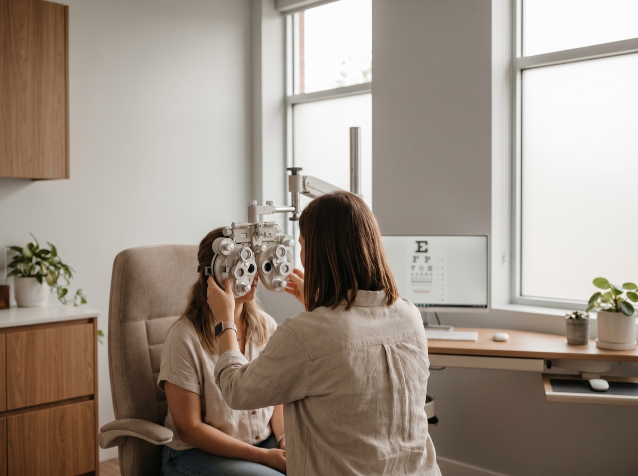 A precise, modern optometry consultation area