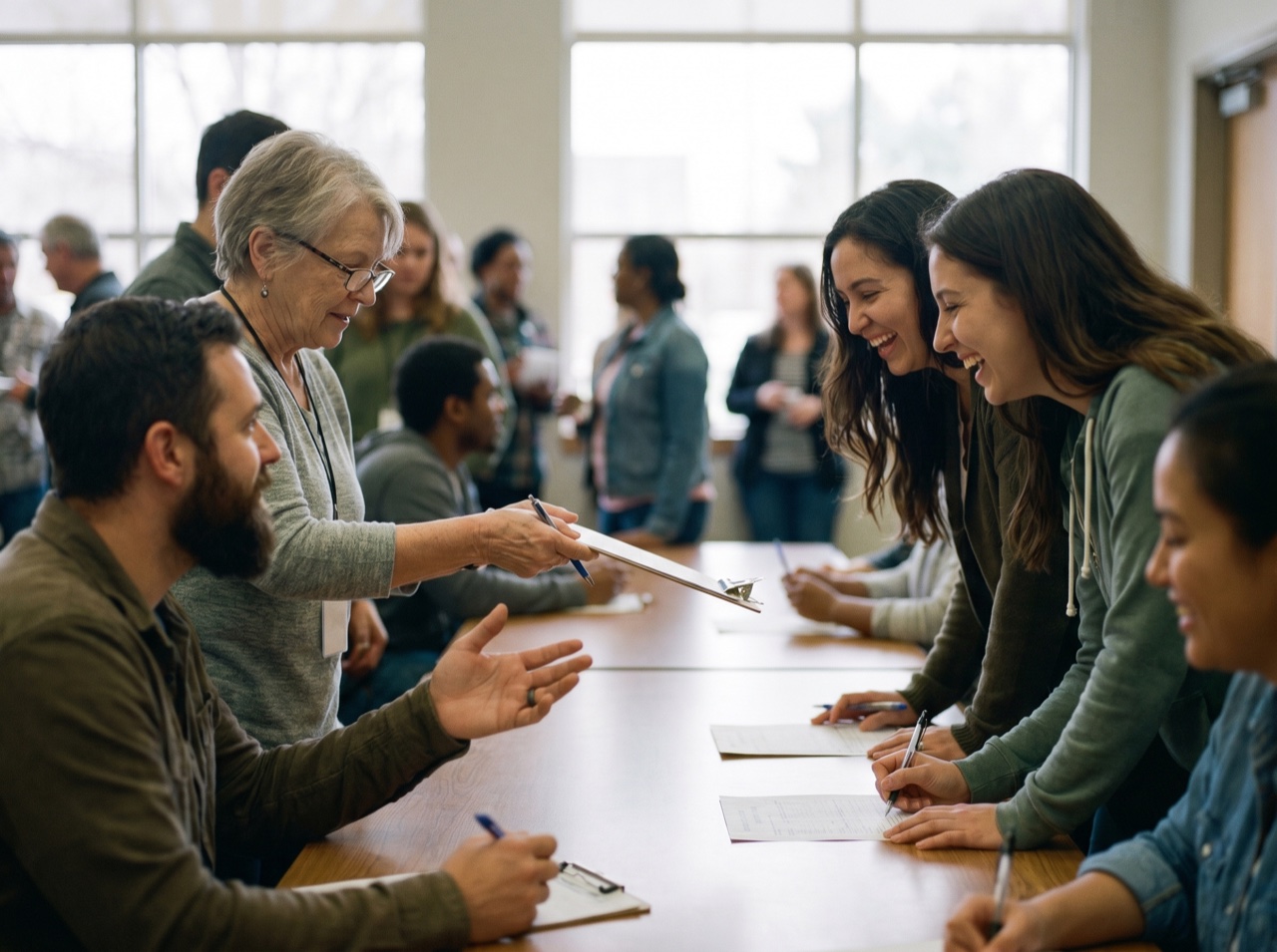 Supporters signing on at a campaign event