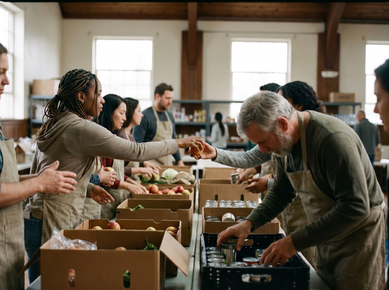 A volunteer team at work in a community space