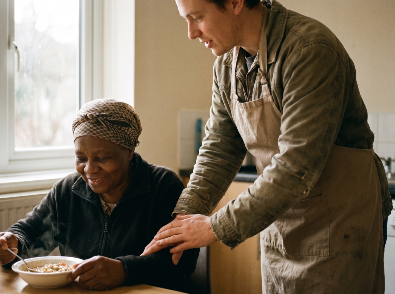 A warm moment of care between volunteer and community