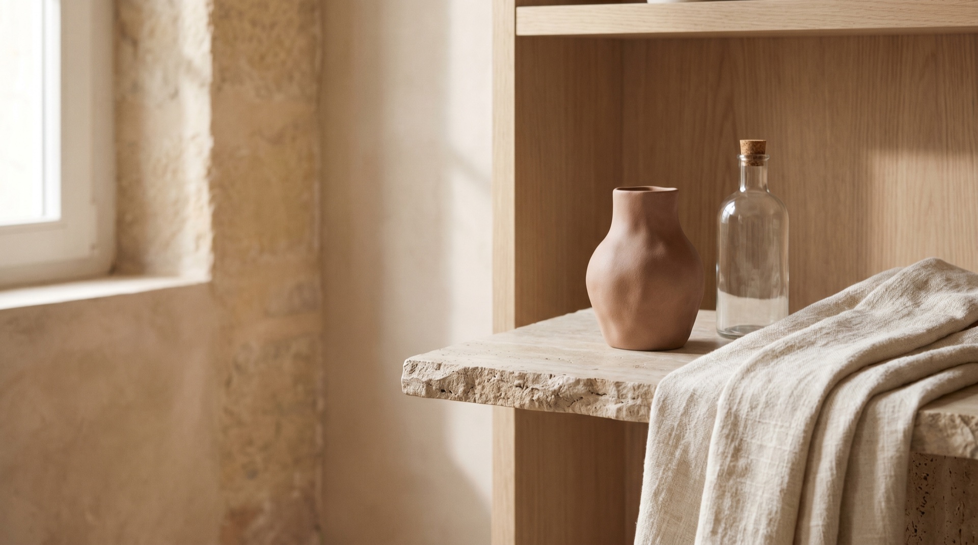 A styled general-store flat-lay of products in warm daylight