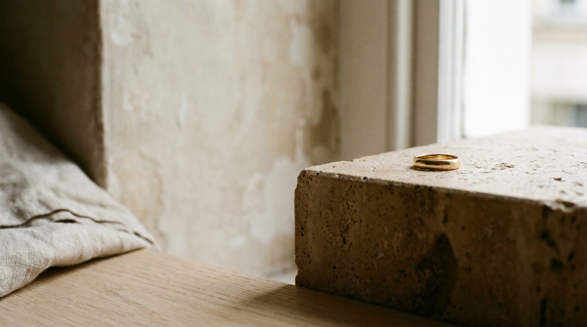 A fine jewellery piece styled on stone in soft directional light