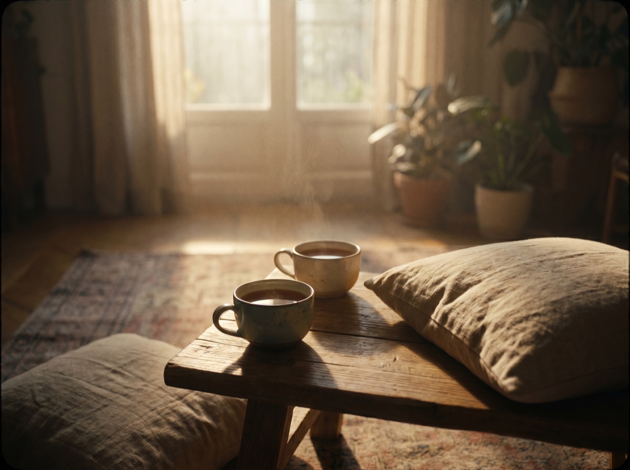 A clean signed agreement and a cup of tea on a linen table