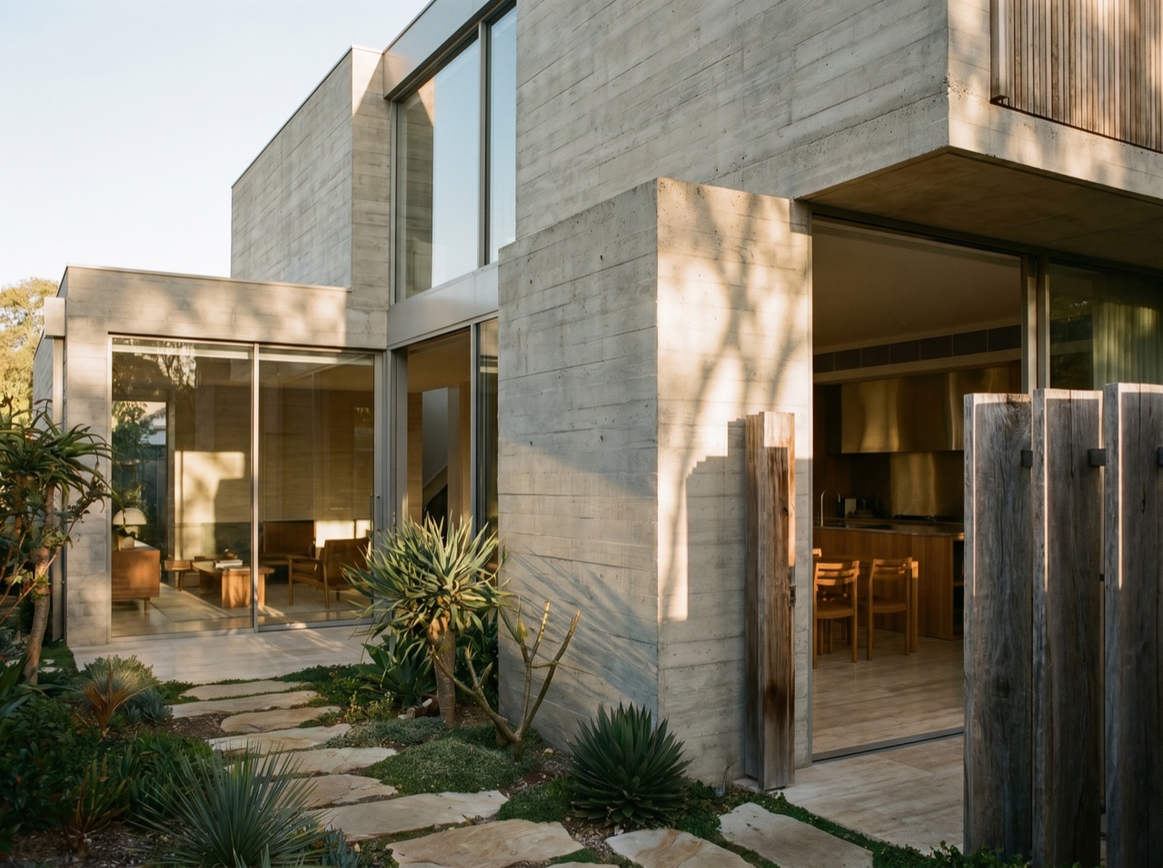 A contemporary building exterior in raking afternoon light