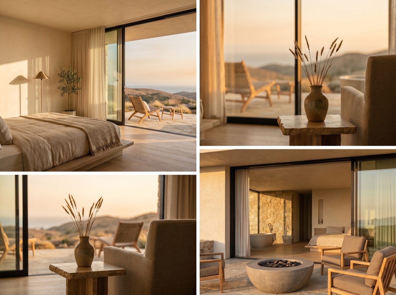 A primary suite opening onto a terrace and view