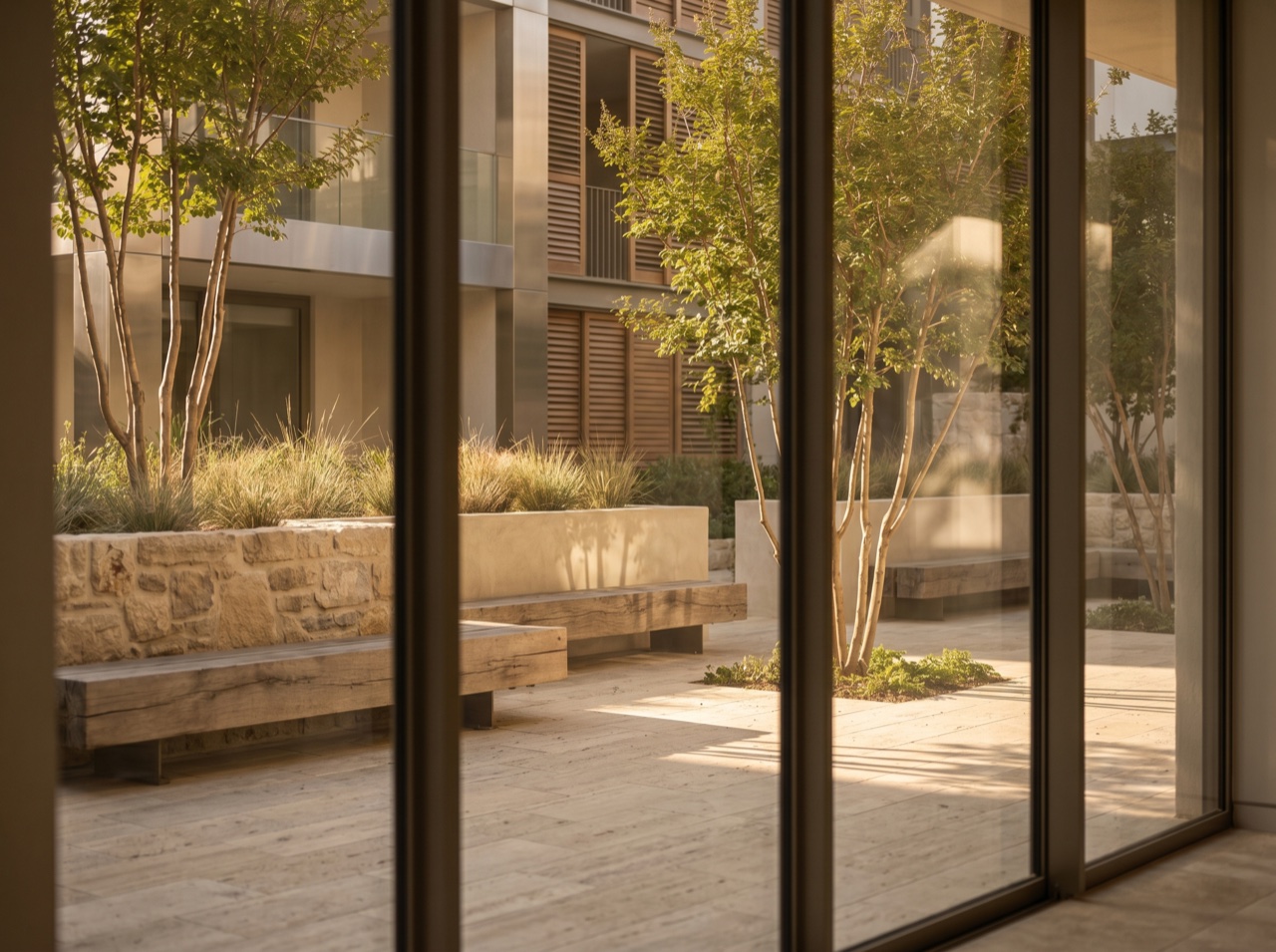 A landscaped courtyard amenity within the development