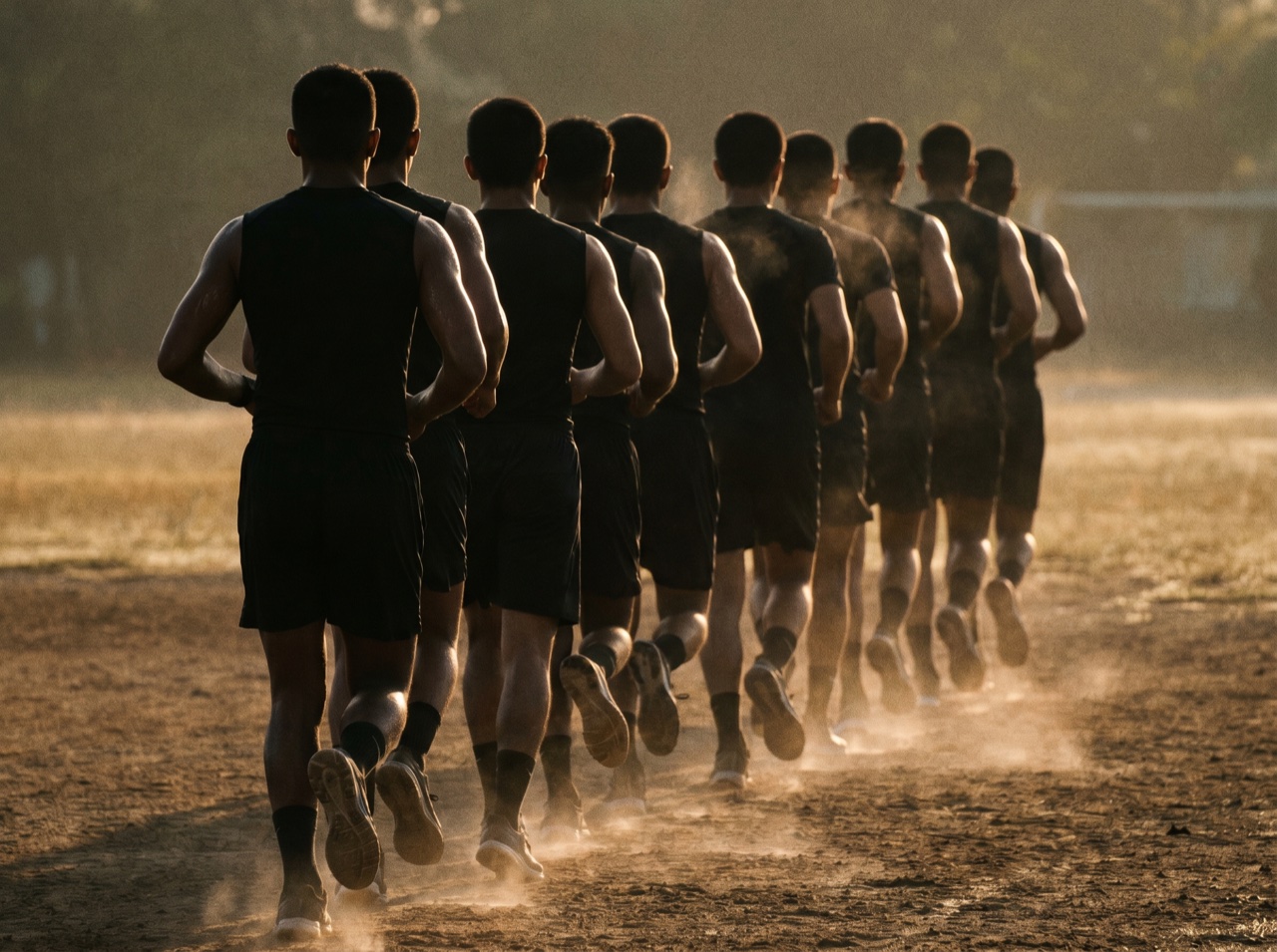 Young athletes in disciplined formation during a drill