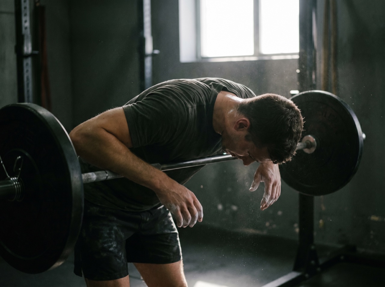 An athlete catching their breath after a working set