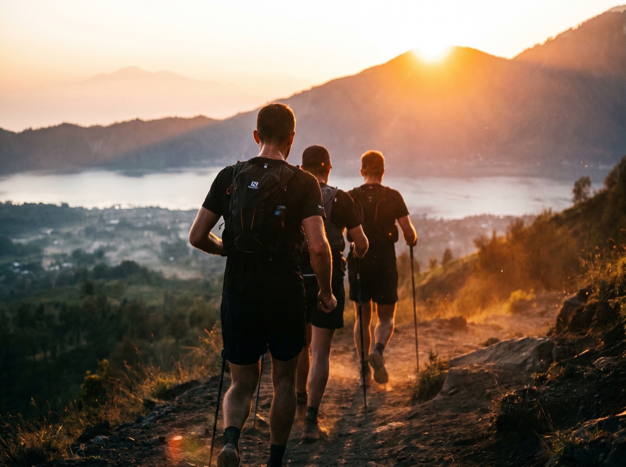 A group setting out on a trail at first light