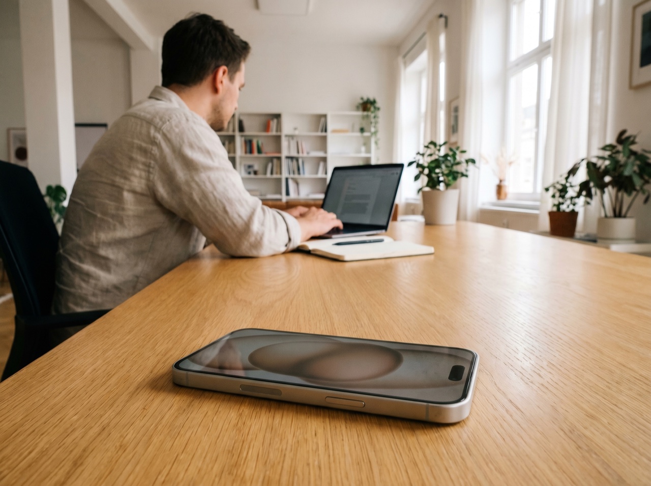A premium app presented on a device in soft light