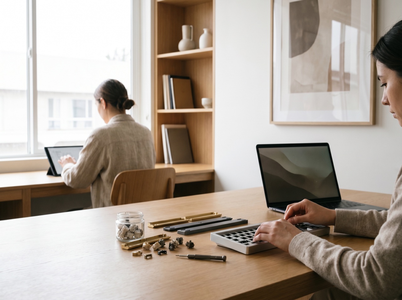 A premium keyboard and hardware detail in soft light