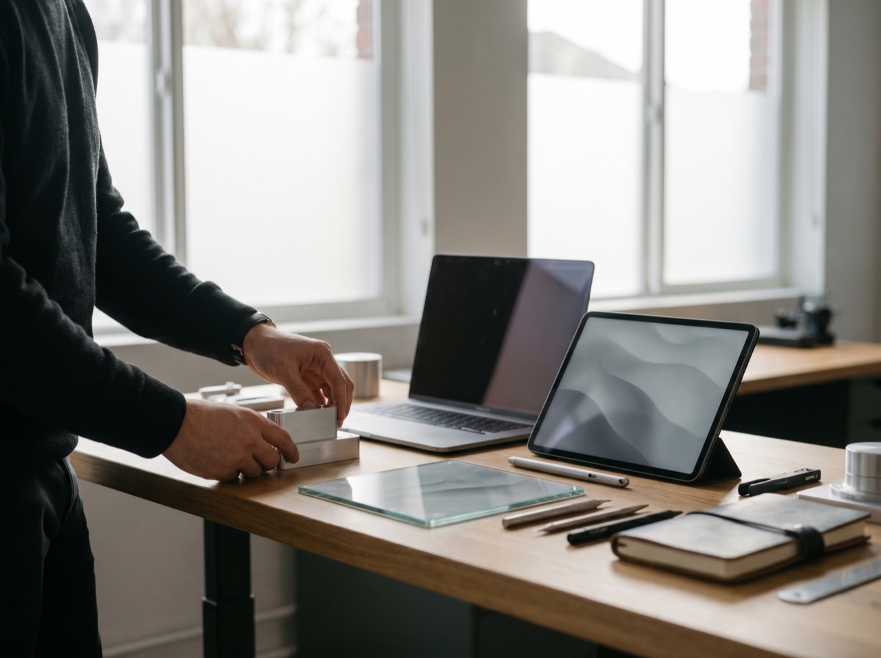 A focused engineering workspace with devices