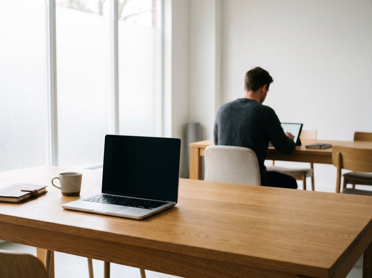A premium fintech product workspace in soft light