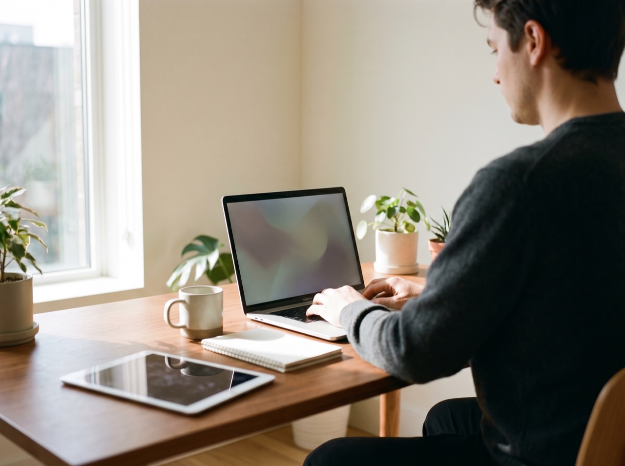 A clean modern product workspace with devices