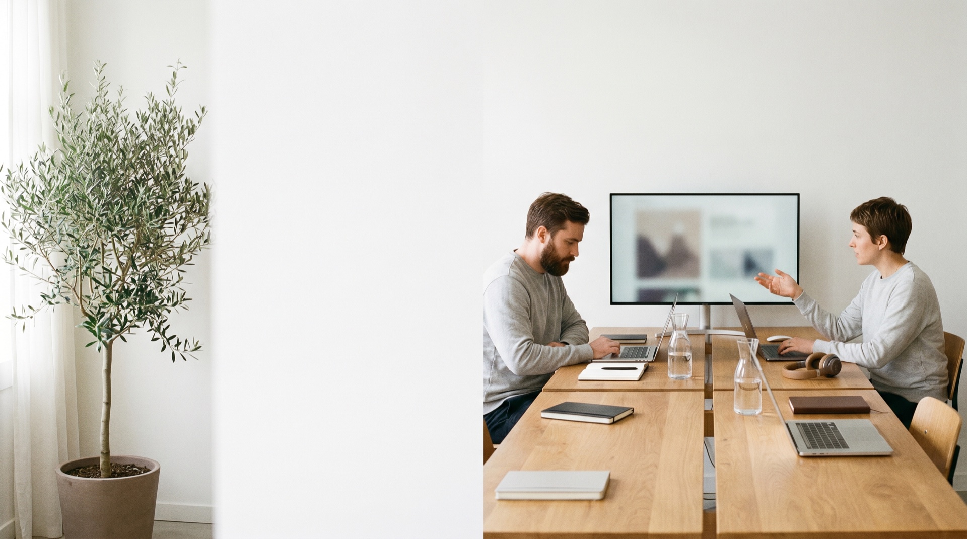 A product team collaborating in a bright modern studio