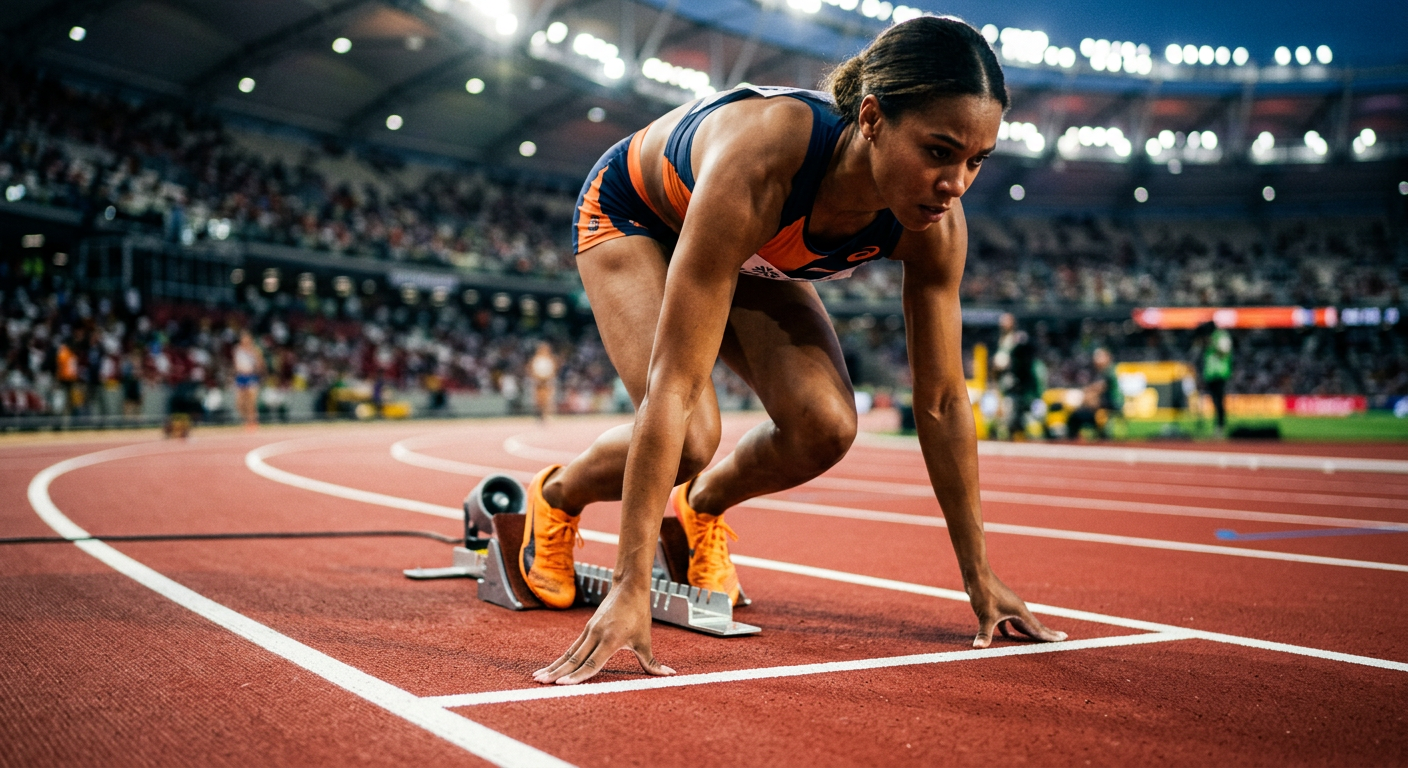 Sprinter at starting blocks