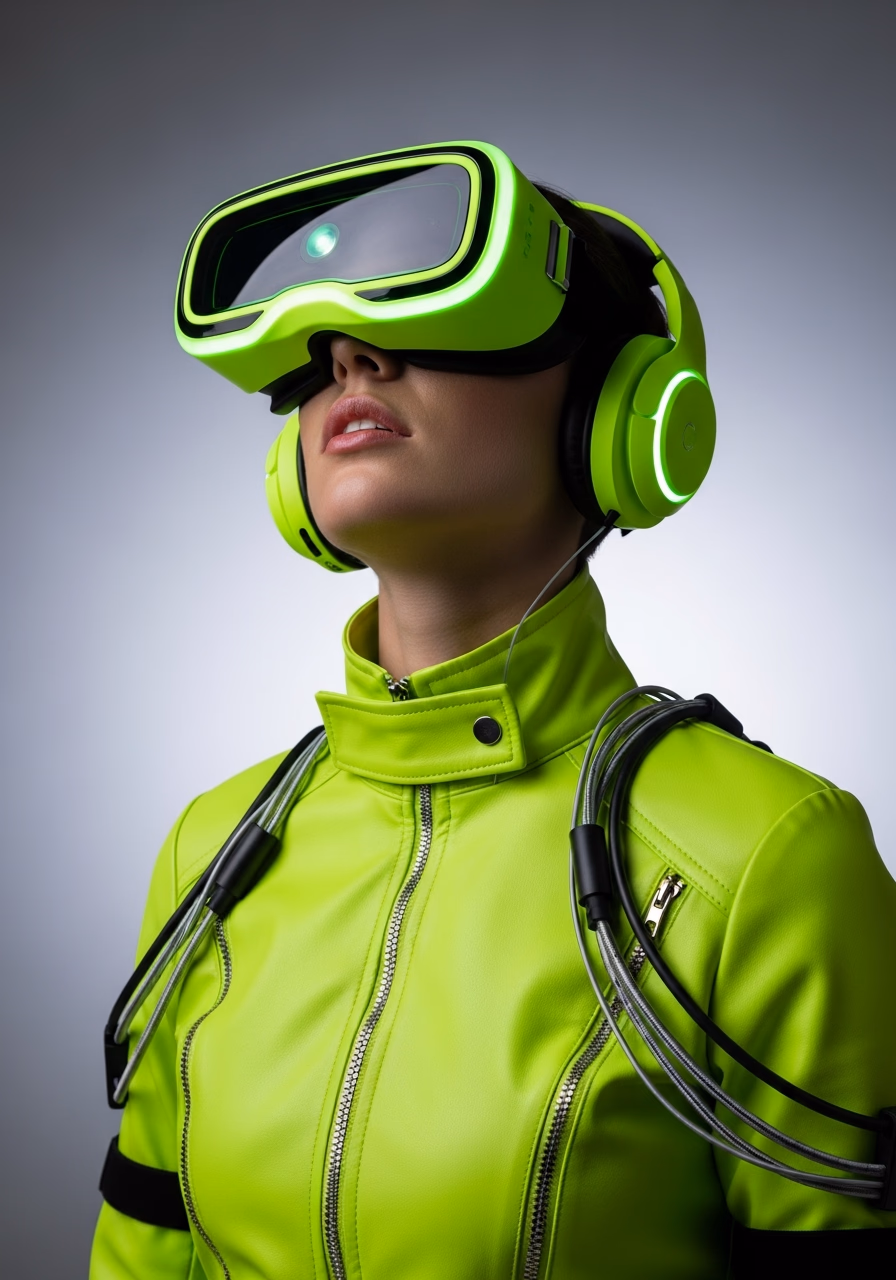 A spatial visor and headphones worn together
