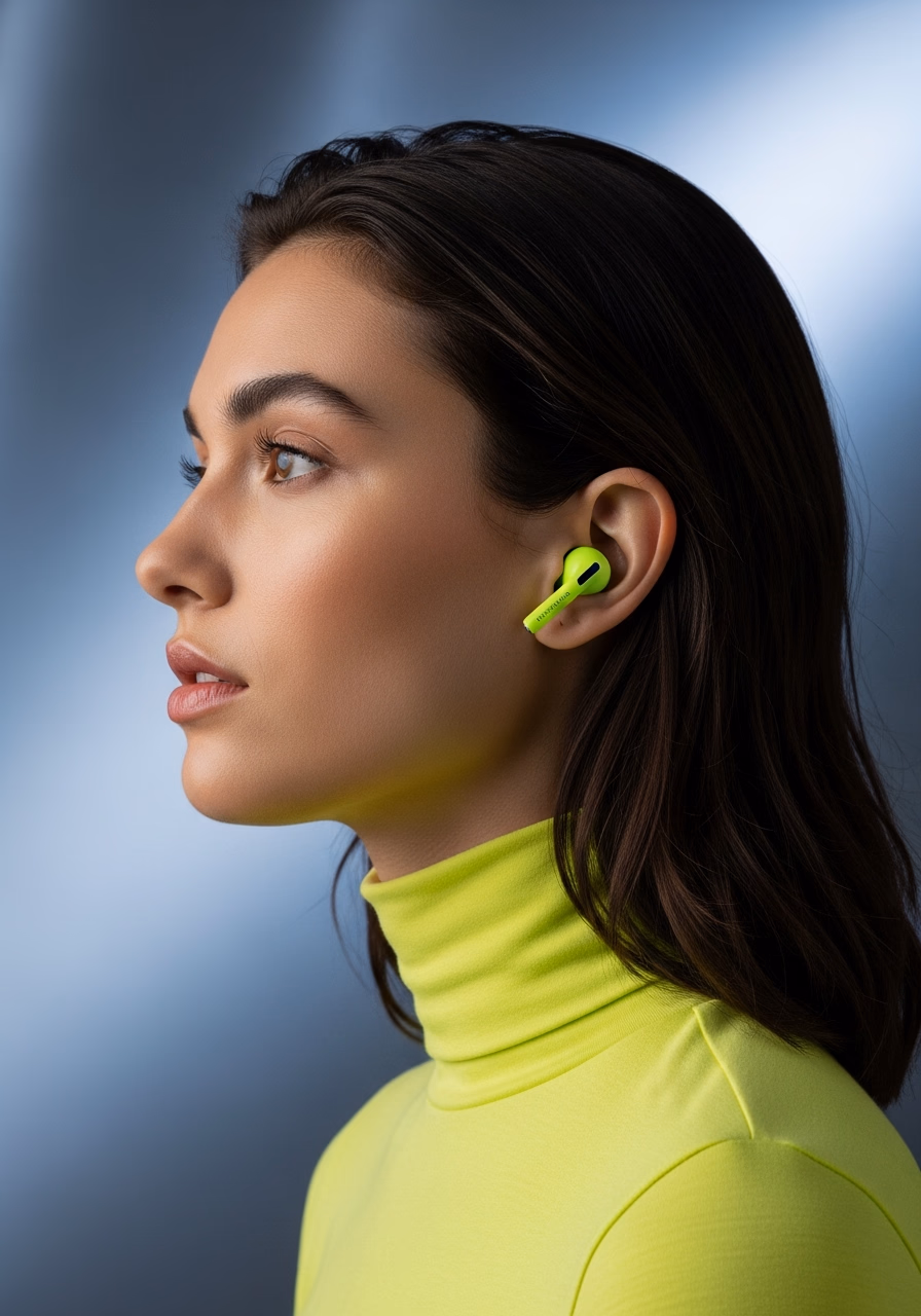 An in-ear monitor worn in profile
